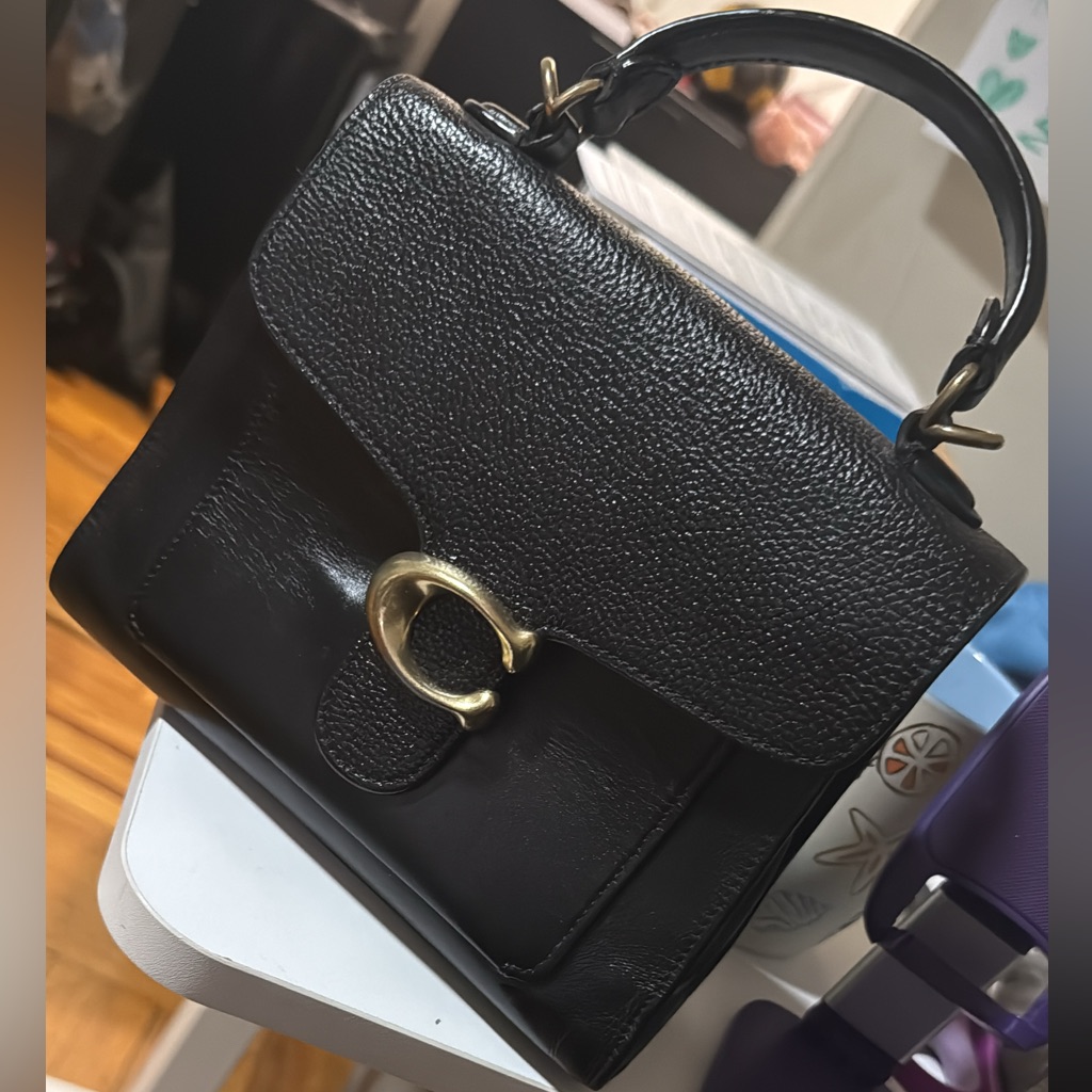 Coach Black Leather Satchel With Gold Accent